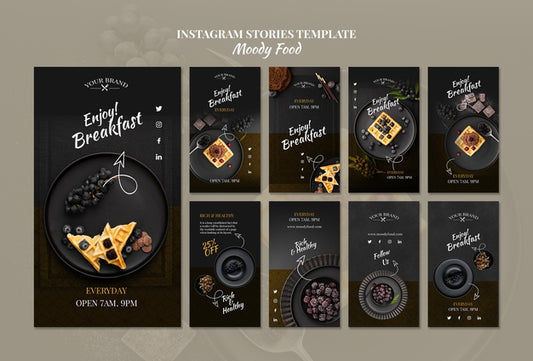 Free Moody Food Restaurant Instagram Stories Concept Mock-Up Psd