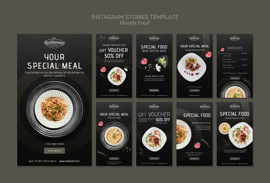 Free Moody Food Restaurant Instagram Stories Template Concept Mock-Up Psd