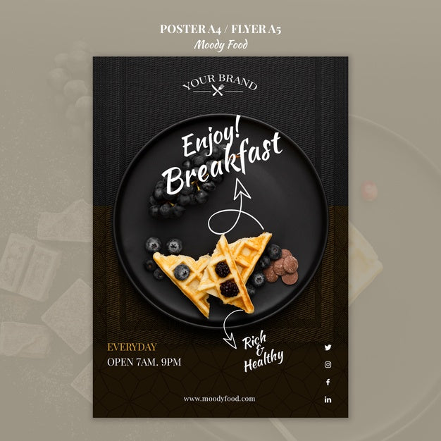 Free Moody Food Restaurant Poster Concept Mock-Up Psd