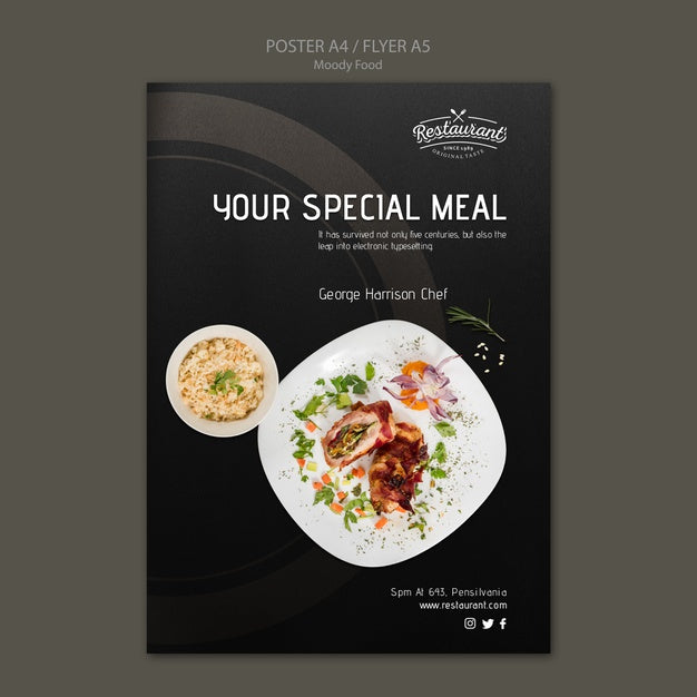 Free Moody Food Restaurant Poster Concept Psd