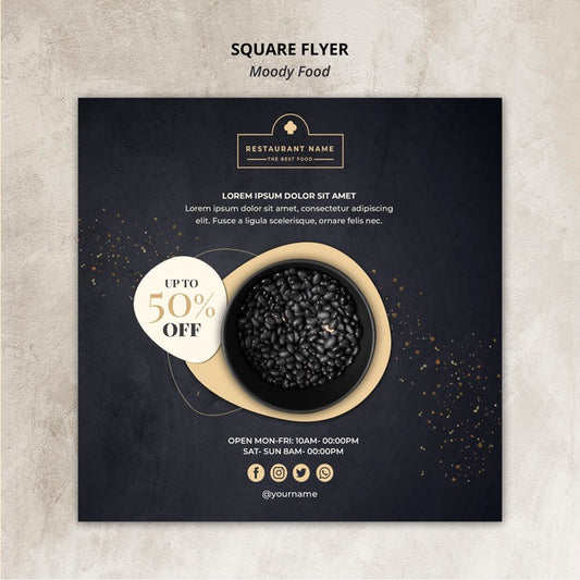 Free Moody Food Restaurant Square Flyer Concept Psd