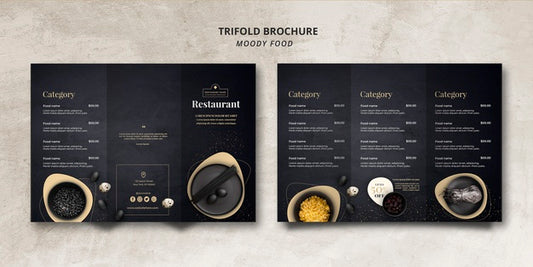 Free Moody Food Restaurant Trifold Brochure Concept Psd