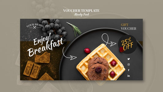 Free Moody Food Restaurant Voucher Template Concept Mock-Up Psd