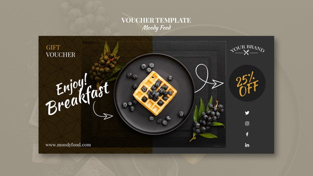 Free Moody Food Restaurant Voucher Template Concept Mock-Up Psd