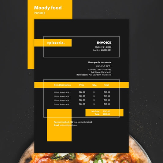 Free Moody Restaurant Food Invoice Mock-Up Psd