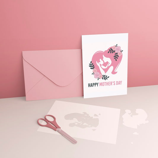 Free Mother'S Day Card And Envelope With Mock-Up Psd