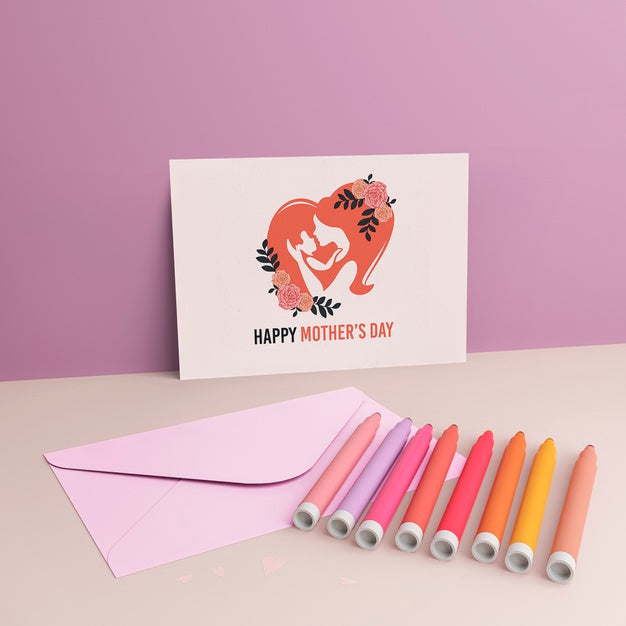 Free Mother'S Day Card And Envelope With Mock-Up Psd