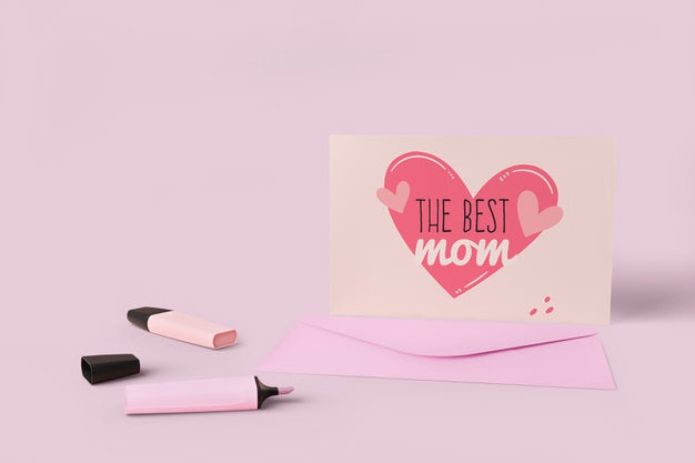 Free Mother'S Day Card And Envelope With Mock-Up Psd