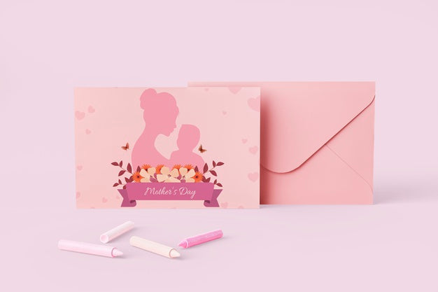 Free Mother'S Day Card And Envelope With Mock-Up Psd