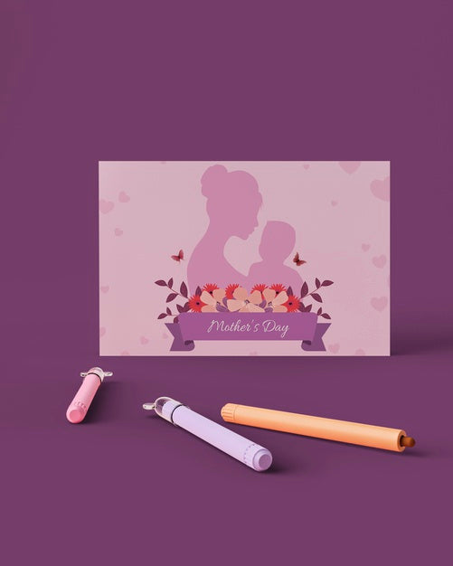 Free Mother'S Day Card And Markers With Mock-Up Psd