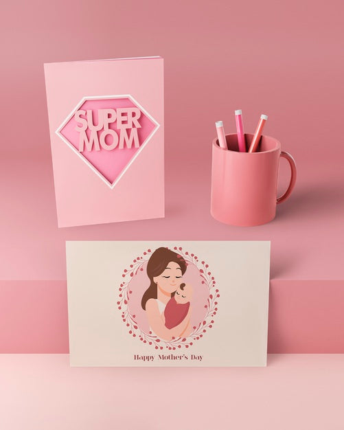 Free Mother'S Day Card And Mug With Mock-Up Psd