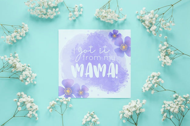 Free Mothers Day Card Mockup With Flowers Psd