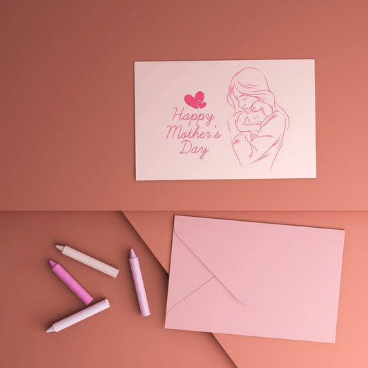 Free Mother'S Day Celebration Card And Envelope With Mock-Up Psd