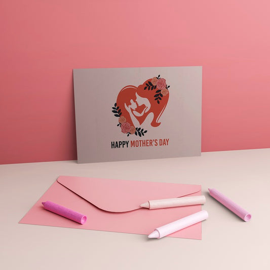 Free Mother'S Day Celebration Card And Envelope With Mock-Up Psd