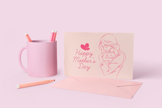 Free Mother'S Day Celebration Card And Mug With Mock-Up Psd