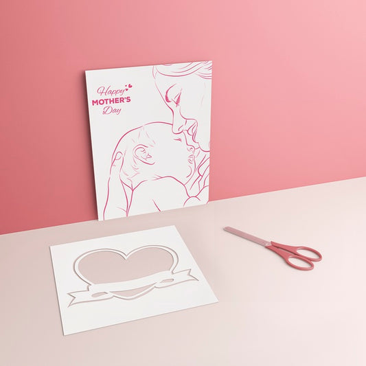 Free Mother'S Day Drawing And Scissors With Mock-Up Psd