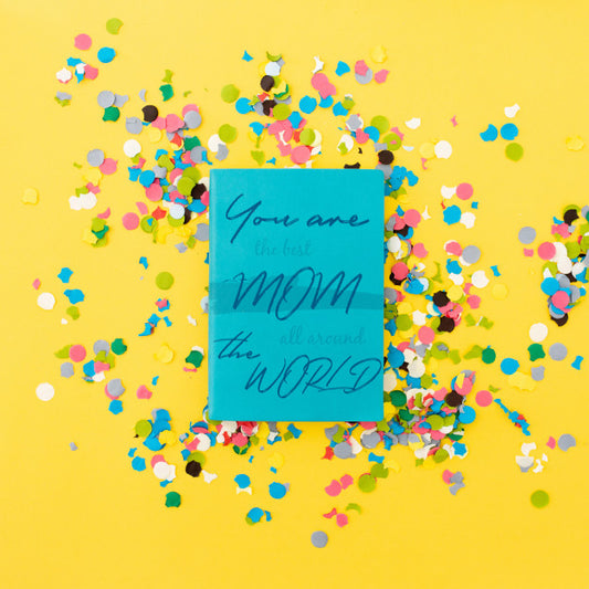 Free Mother'S Day Mockup Notebook With Confetti Psd