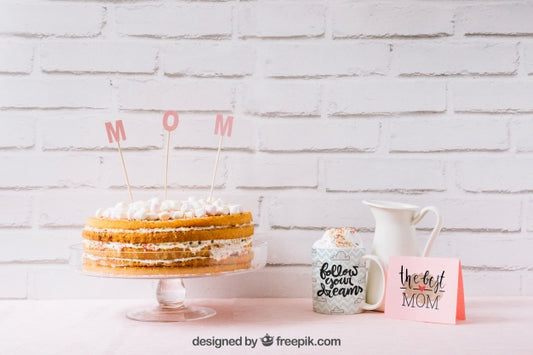 Free Mothers Day Mockup With Delicious Cake Psd