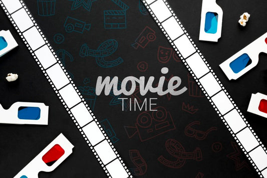 Free Movie Time With Film Strip And 3D Glasses Psd