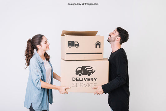Free Moving Concept Mockup With Two Friends Psd