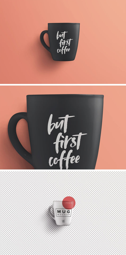 Free Black Coffee or Tea Mug PSD Mockup