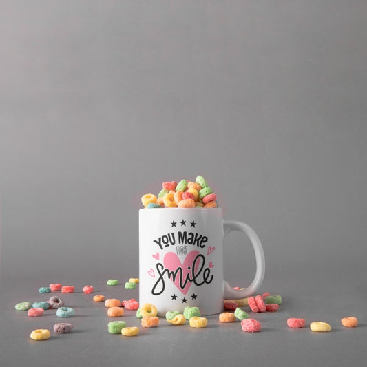 Free Mug Mockup With Colorful Cereals Psd