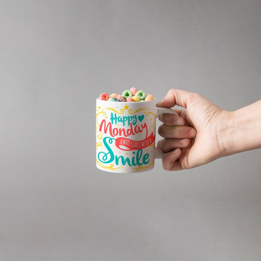 Free Mug Mockup With Colorful Cereals Psd