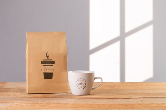Free Mug With Coffee Bag Beside Psd