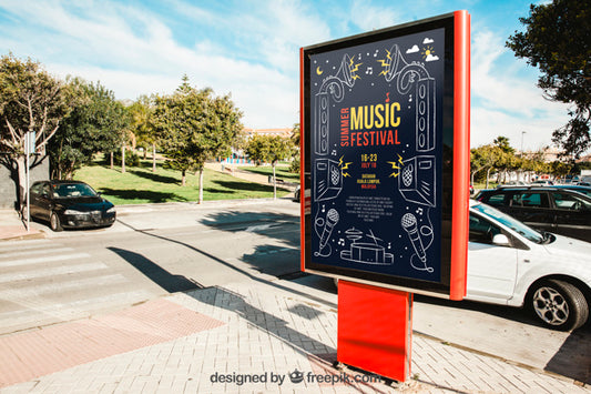 Free Mupi Mockup In Front Of Parked Cars Psd
