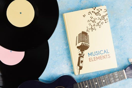 Free Music Elements Book With Vinyl And Ukulele Guitar Psd