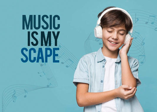 Free Music Is My Escape Young Cute Boy Mock-Up Psd