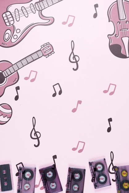 Free Musical Notes Background With Music Tapes Psd
