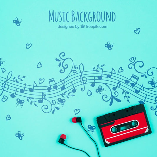 Free Musical Notes With Tape And Headphones Psd