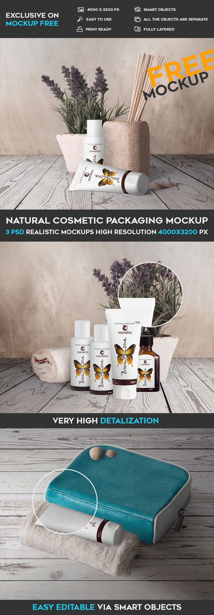 Free Natural Cosmetic Packaging – Psd Mockup