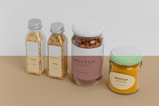 Free Natural Spices With Label Mock-Up Arrangement Psd