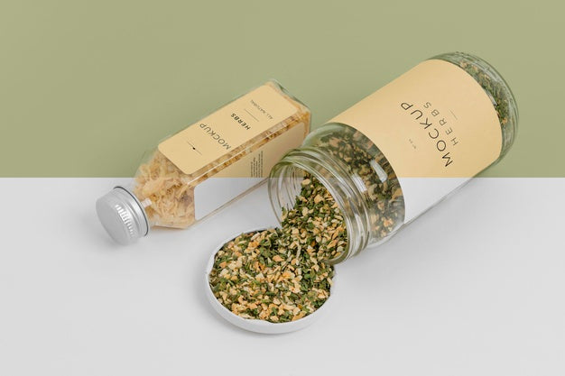 Free Natural Spices With Label Mock-Up Arrangement Psd