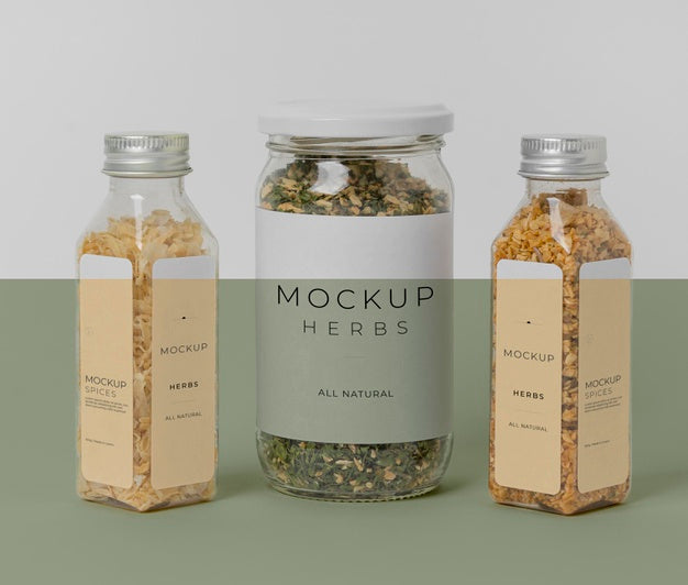 Free Natural Spices With Label Mock-Up Arrangement Psd