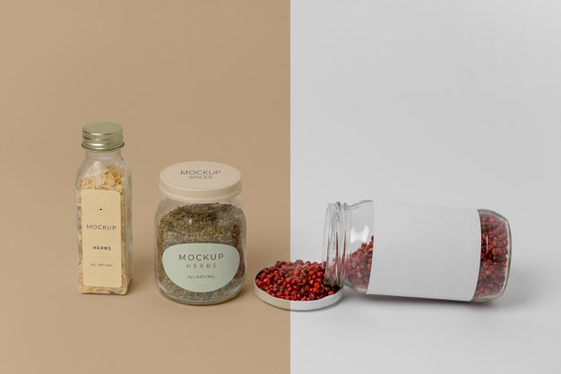 Free Natural Spices With Label Mock-Up Assortment Psd