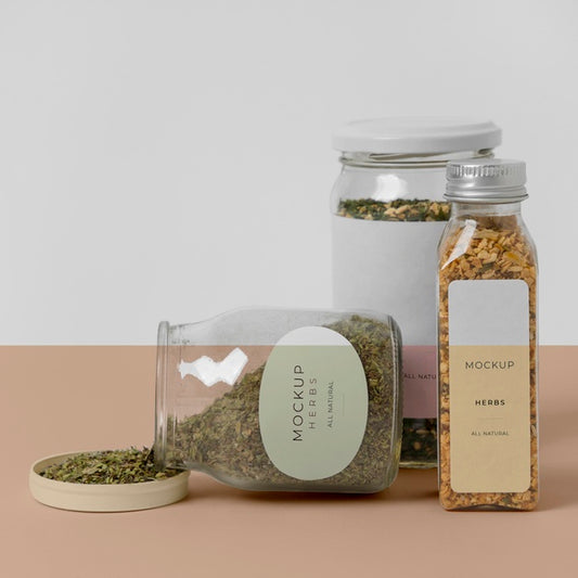Free Natural Spices With Label Mock-Up Composition Psd