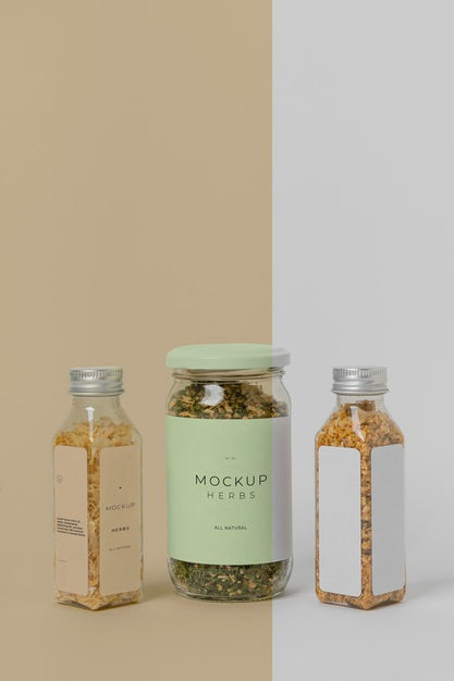Free Natural Spices With Label Mock-Up Composition Psd