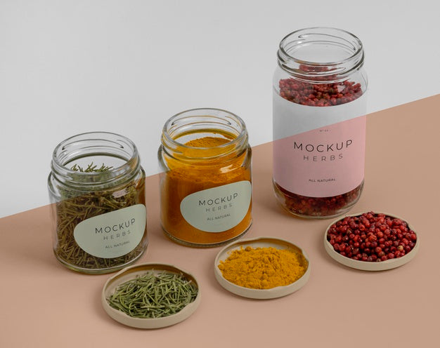 Free Natural Spices With Label Mock-Up Composition Psd