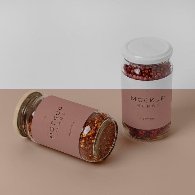 Free Natural Spices With Label Mock-Up Composition Psd