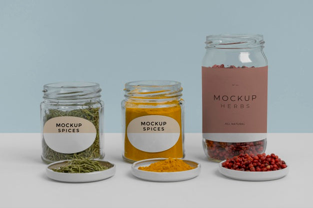 Free Natural Spices With Label Mock-Up Composition Psd