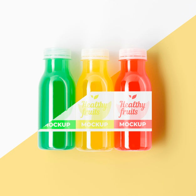 Free Naturally Grown Fruit In Bottles Mock-Up Psd