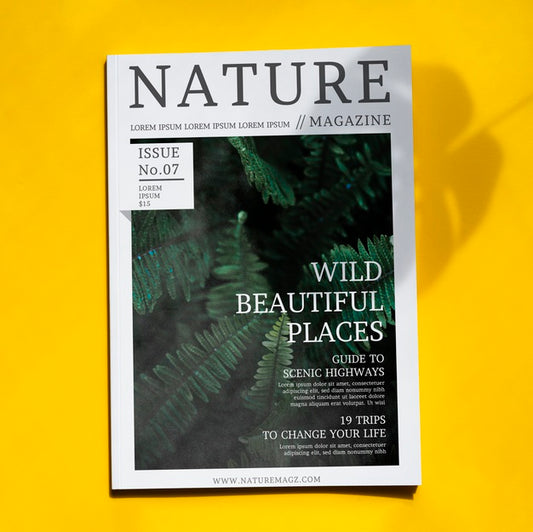 Free Nature Magazine Mock Up On Yellow Background Psd