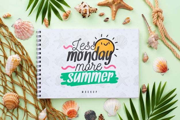 Free Nautic Summer Message On Notebook Mock-Up Psd