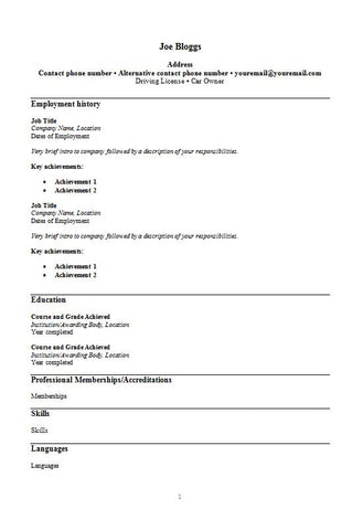 Free Neat and Simple Text Only CV Resume Template in Microsoft Word (DOCX) Format