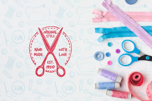 Free Needlework Mock-Up With Colorful Buttons Psd