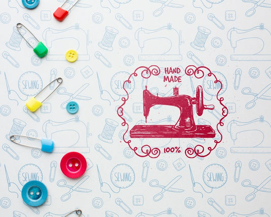 Free Needlework Mock-Up With Sewing Machine Psd