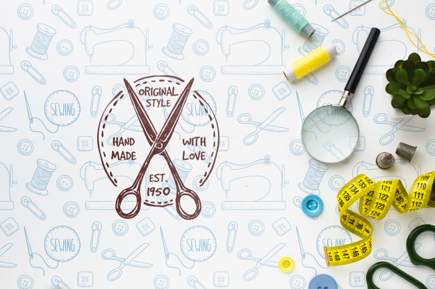 Free Needlework Mock-Up With Sewing Tools Psd